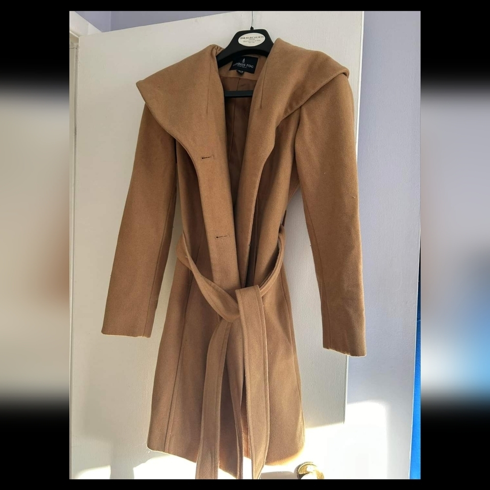 Camel Long Button-up Coat London Fog Xs - Picture 2 of 5